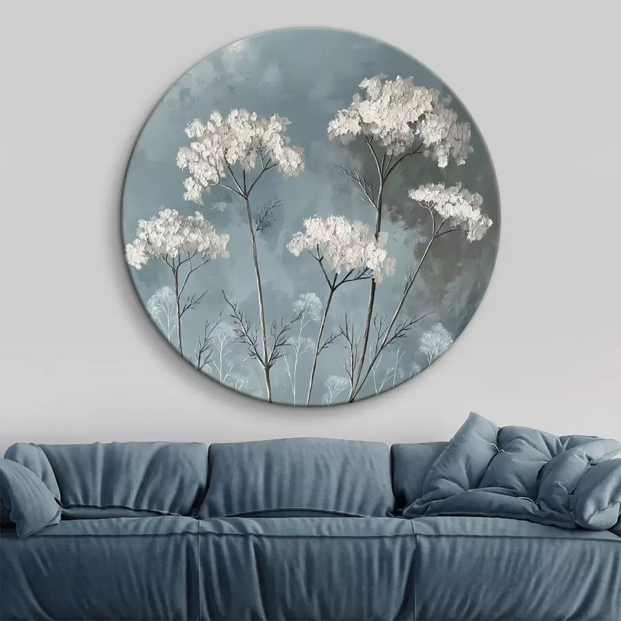  Schilderijen olieverfschilderij van delicate witte bloemen op een blauwe achtergrond r39325