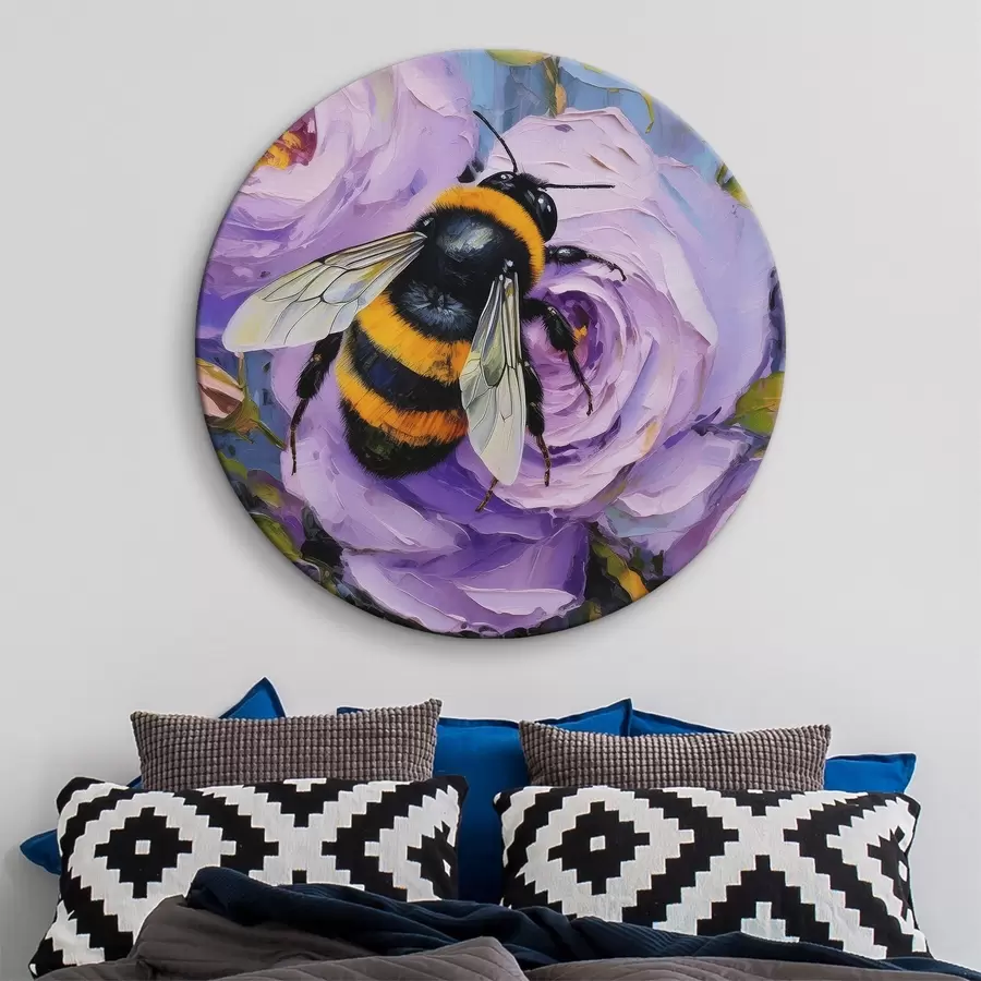  Schilderijen Bij op de roze pioenrozen, zomerbloemen, olieverfschilderij, levendige penseelstreken r39410