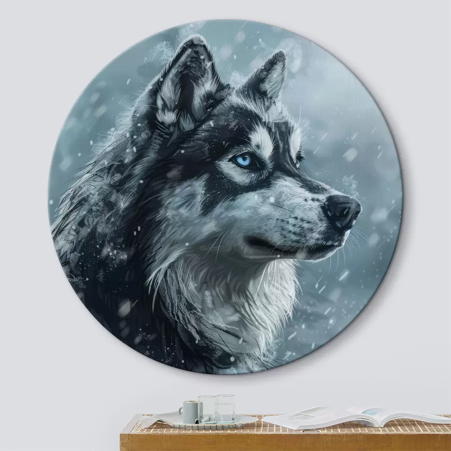  Peintures Husky aux yeux bleus sur fond bleu hiver r39462