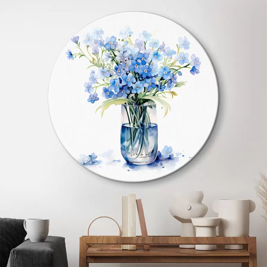  Peintures Bouquet de fleurs sauvages bleues dans une aquarelle de vase transparent r39564