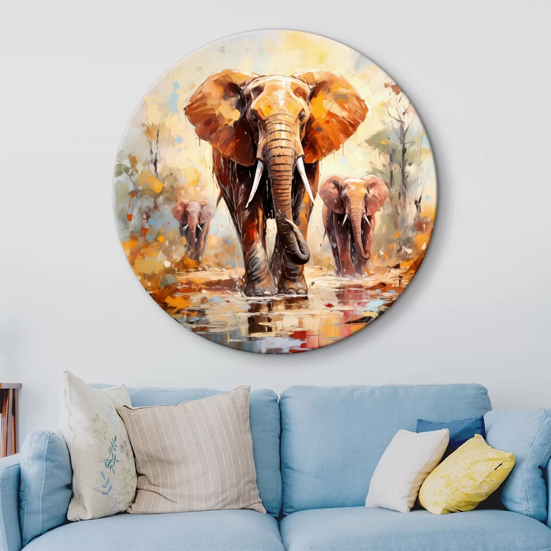  Schilderijen Een kudde olifanten tussen de savanne, olieverfschilderij, abstracte kunst r39573