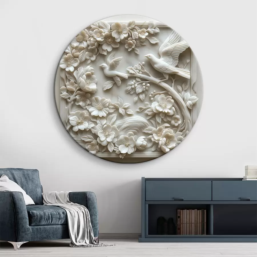  Schilderijen Witmarmeren tuin met bas-reliëf van vogels en bloemen r39728