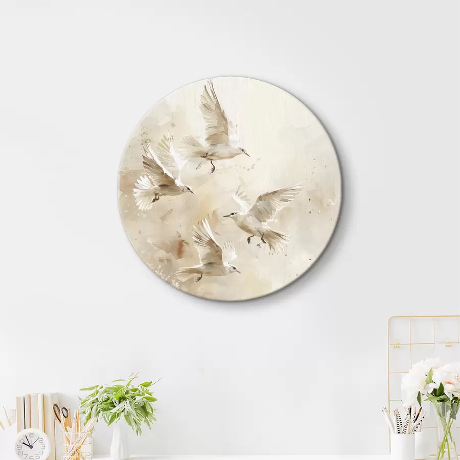  Schilderijen Aquarel vliegende vogels, zachte pastelkleuren, abstractie r39973