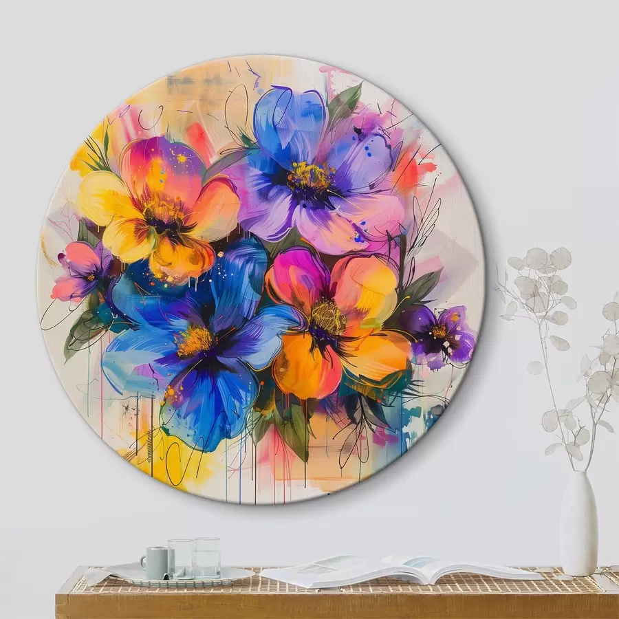  Schilderijen Bloemen op een abstracte achtergrond r40373