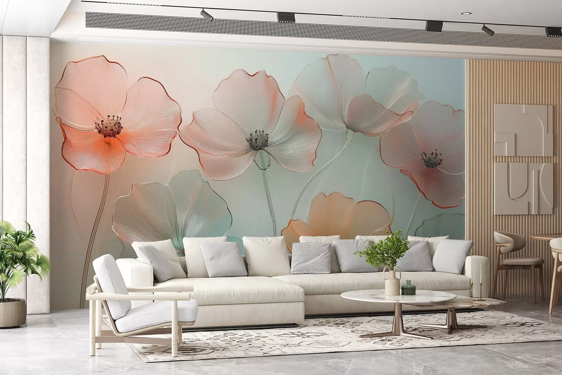 Fotobehang klaproos bloemen imitatie glas in delicate kleuren w02519