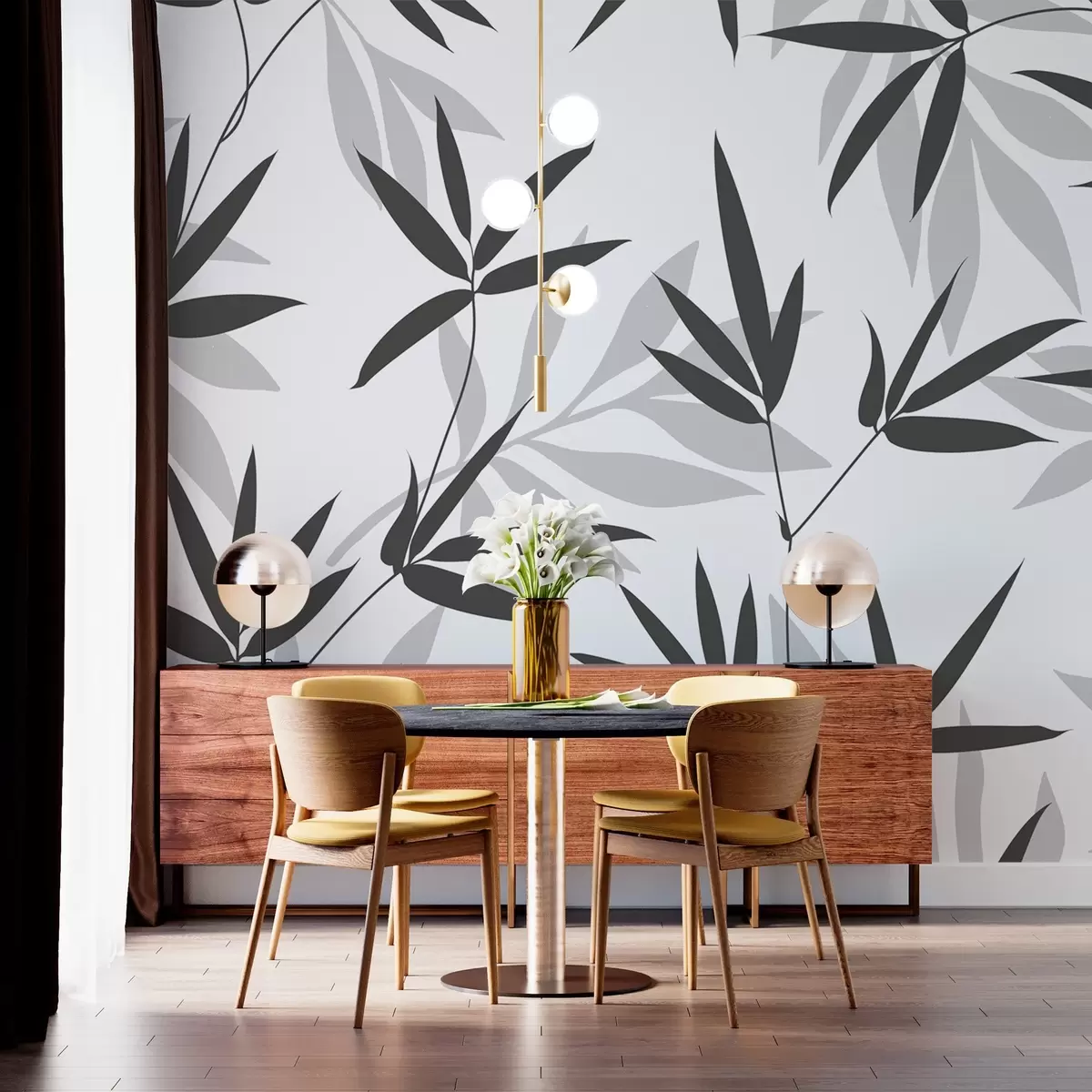 Papier peint photo Silhouettes de feuilles de bambou w02460