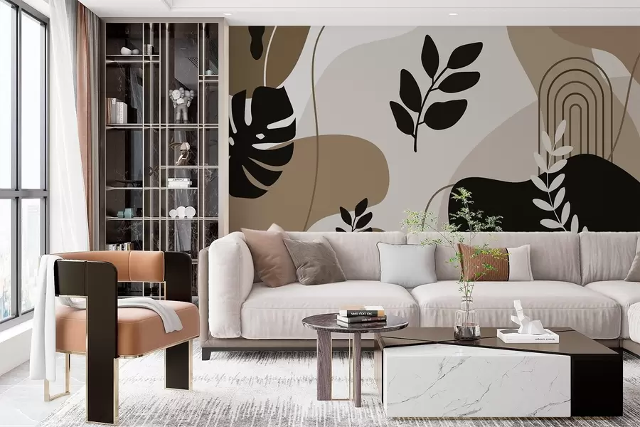 Fotobehang Abstract patroon met silhouetten van bladeren w02462v1