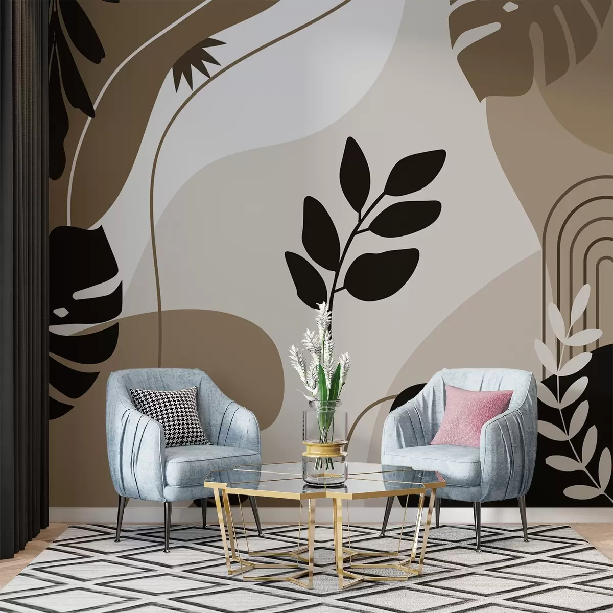 Papier peint photo Motif abstrait de silhouettes de feuilles w02462v1