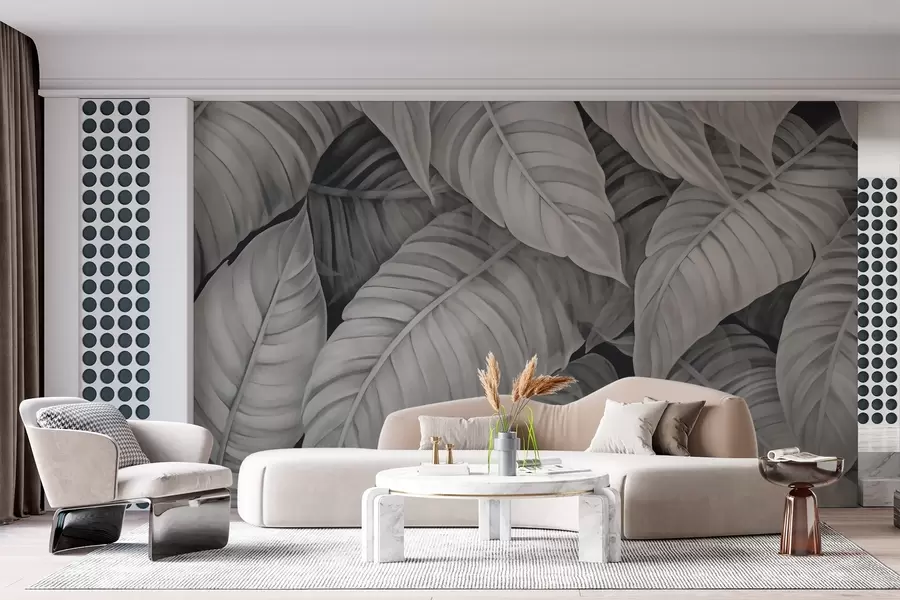 Fotobehang Monochroom beeld van tropische bladeren w02463