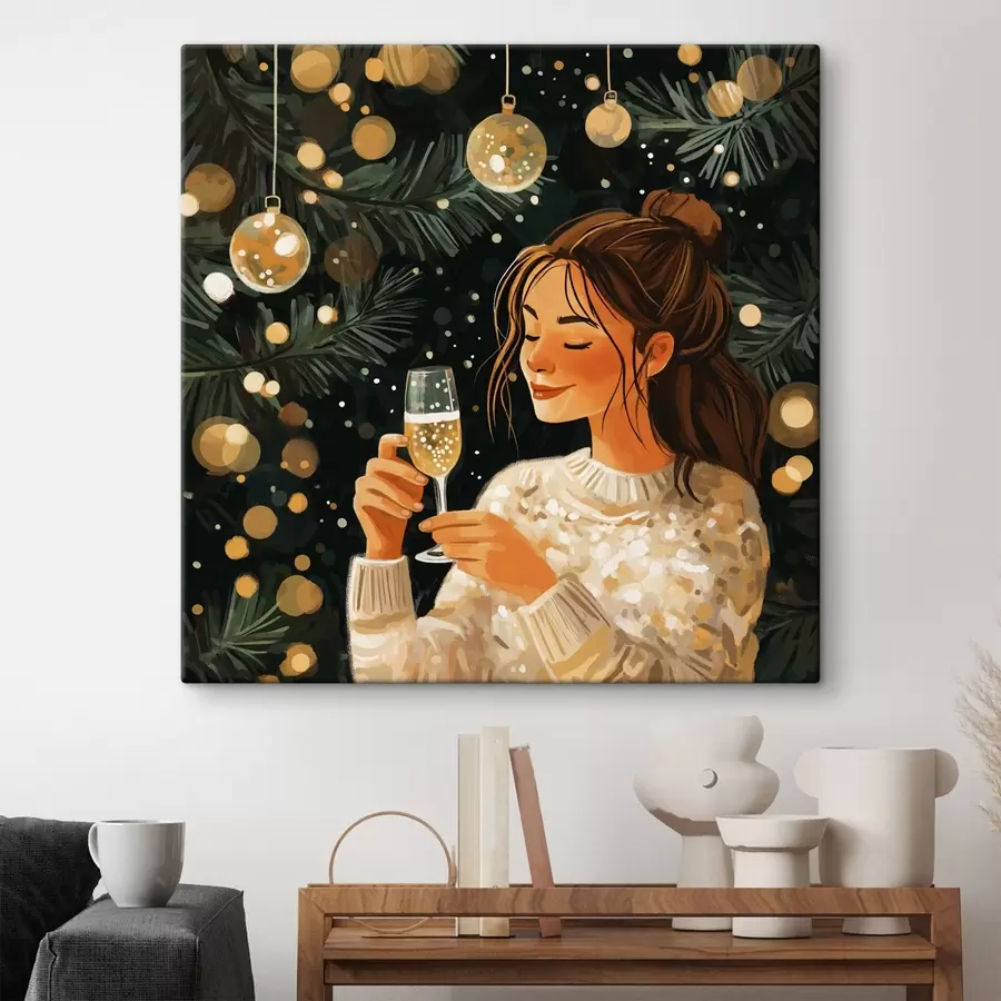  Schilderijen Een meisje met een glas champagne op oudejaarsavond s42102