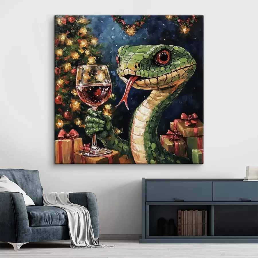  Peintures Un serpent fêtant la nouvelle année avec un verre de vin s42106