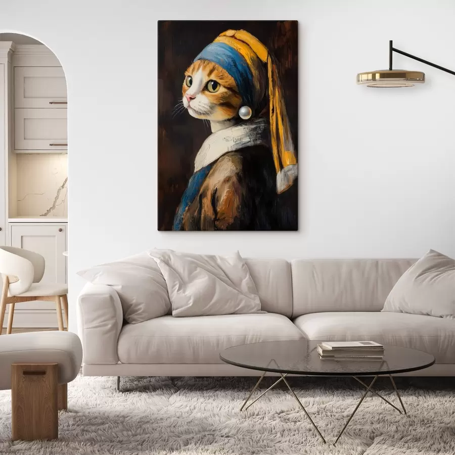  Schilderijen Een kat met een parel s42107