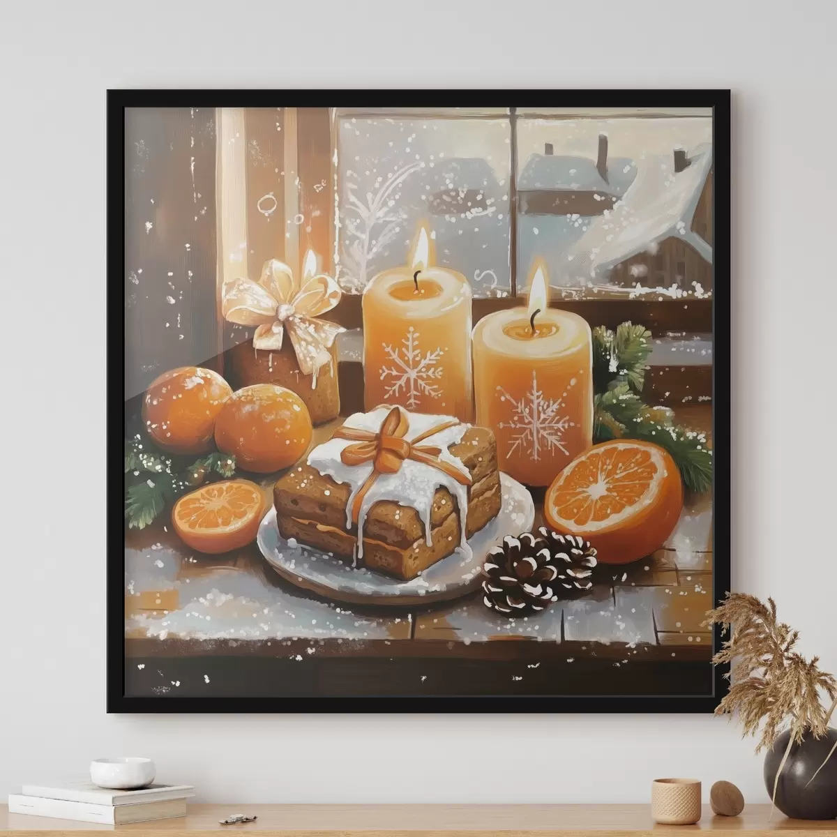 Poster Kerstcake, mandarijnen, kaarsen f42101