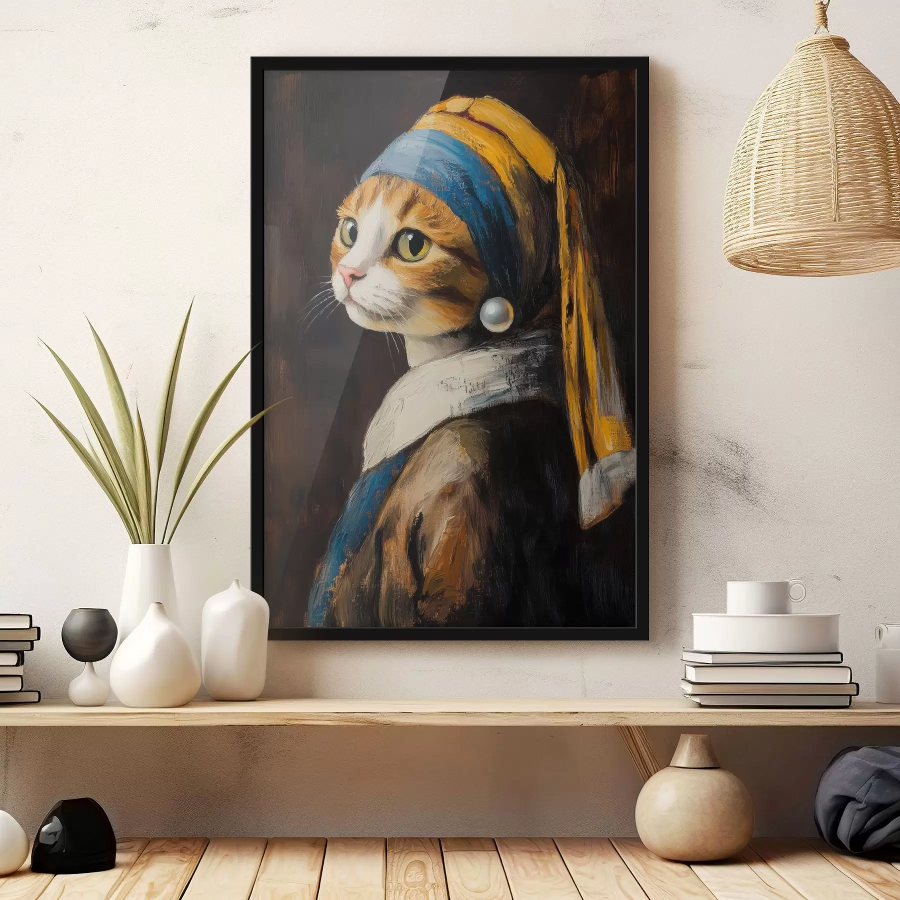  Peintures Un chat avec une boucle d'oreille en perle f42107