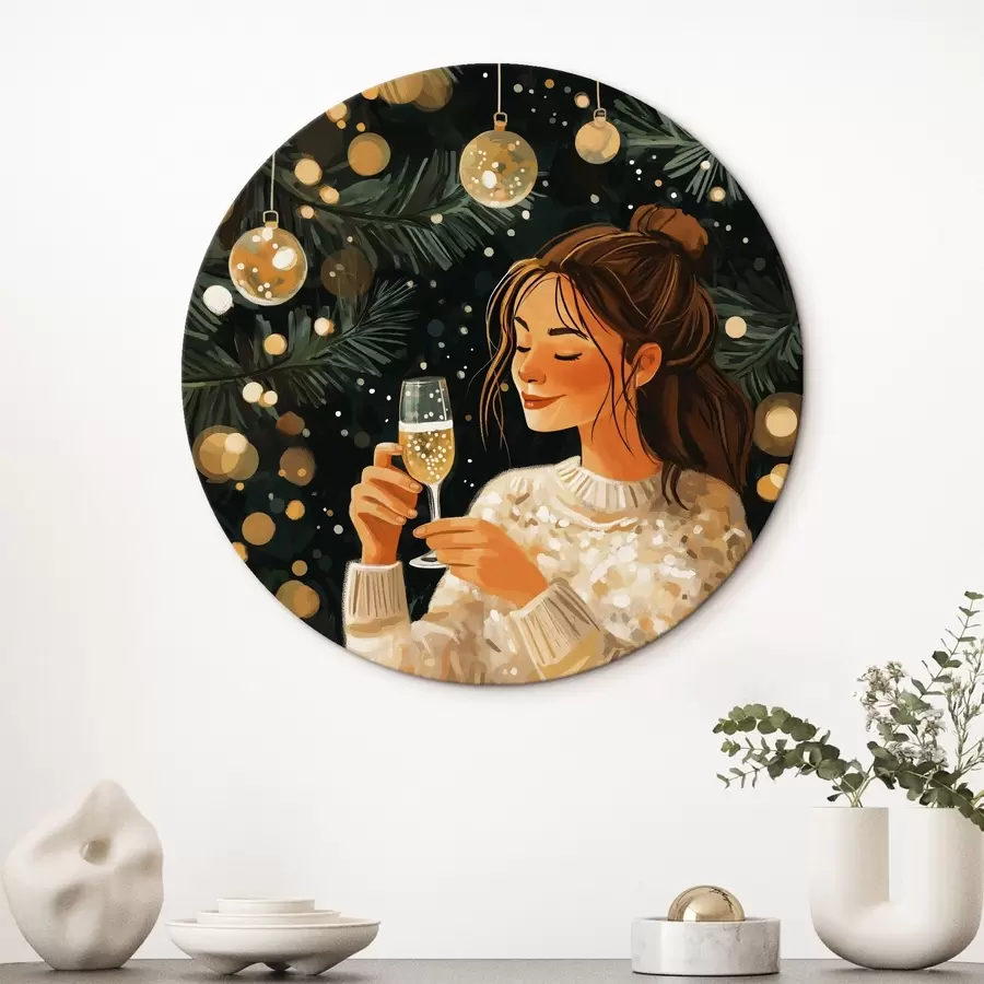  Schilderijen Een meisje met een glas champagne op oudejaarsavond r42102