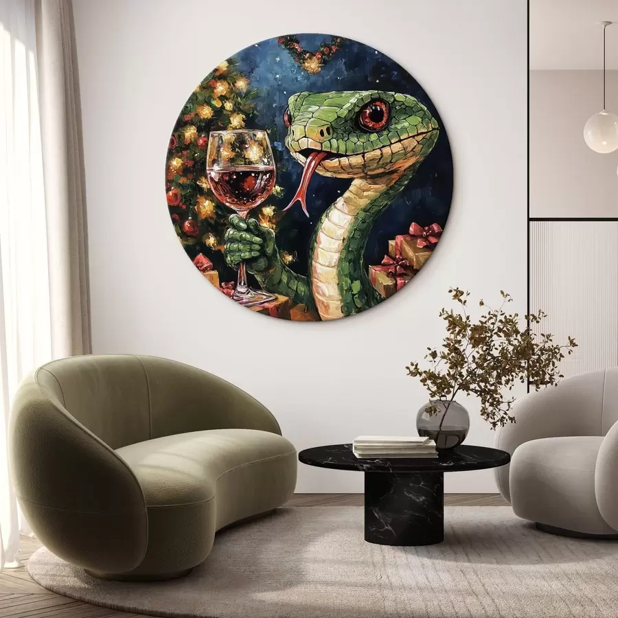  Schilderijen Een slang met een glas wijn viert het nieuwe jaar r42106