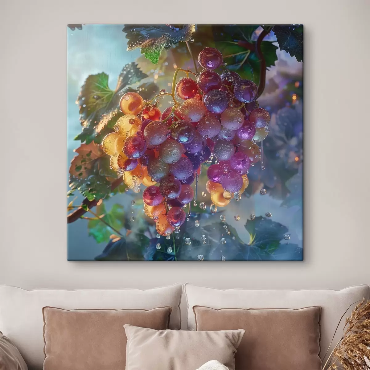  Schilderijen Fruit, druiventros in waterdruppels s42073
