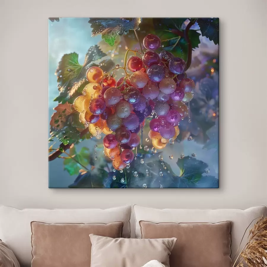 Fotobehang Fruit, druiventros in waterdruppels s42073