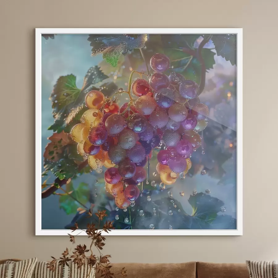 Fotobehang Fruit, druiventros in waterdruppels f42073