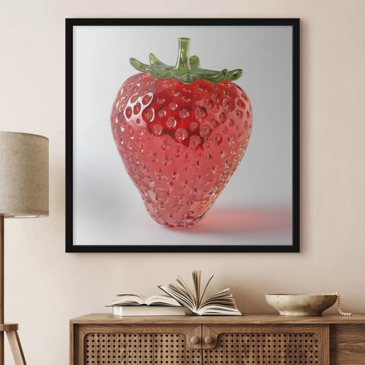 Poster Fruit, aardbeien op een lichte achtergrond f42077