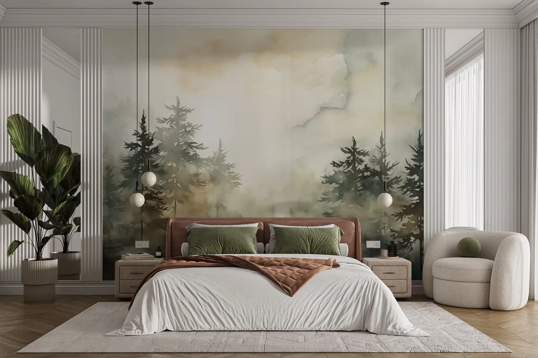 Fotobehang Bos imitatie schilderij aquarel w02473