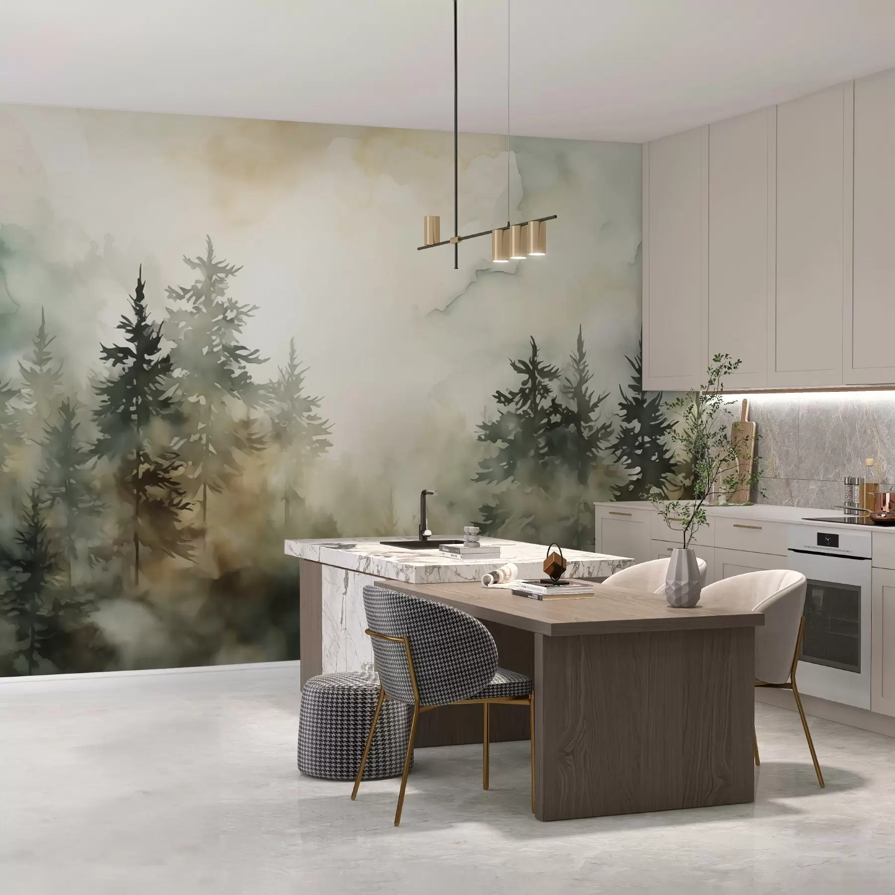 Fotobehang Bos imitatie schilderij aquarel w02473