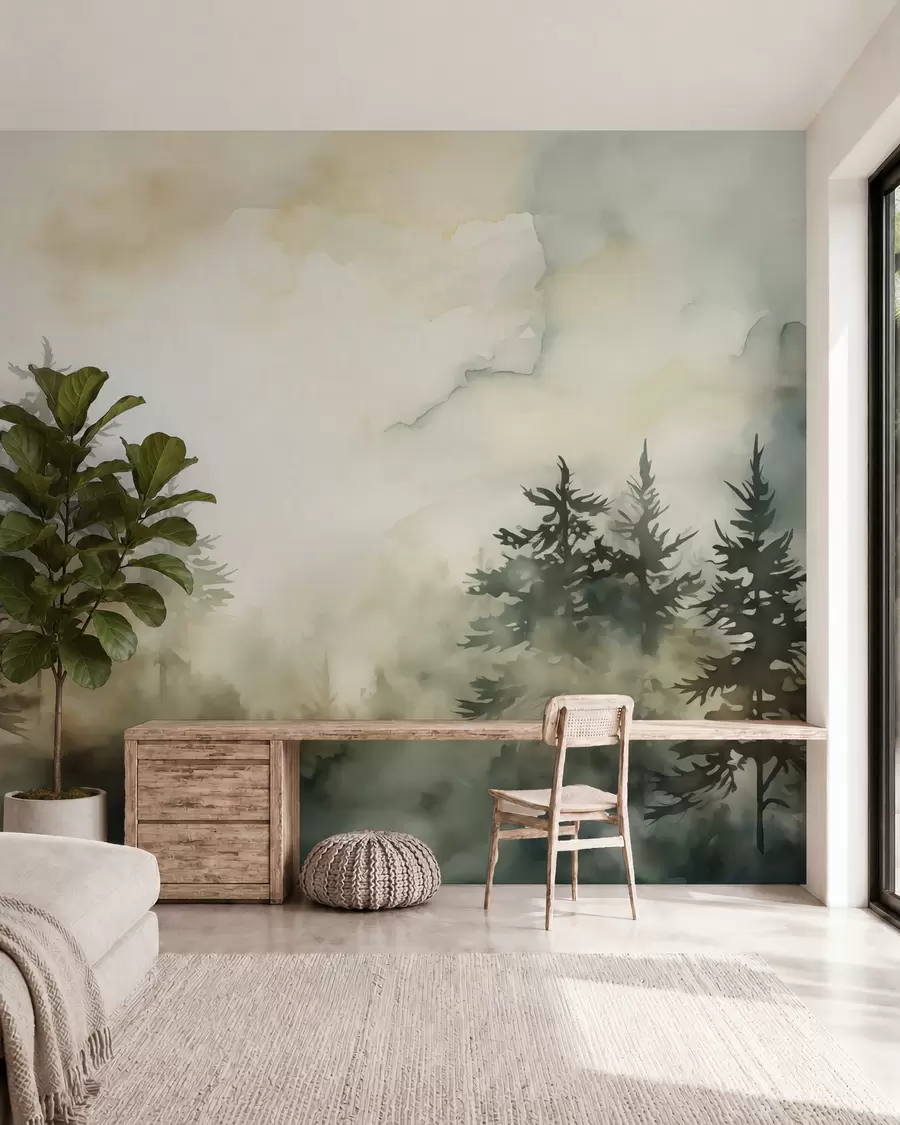 Fotobehang Bos imitatie schilderij aquarel w02473