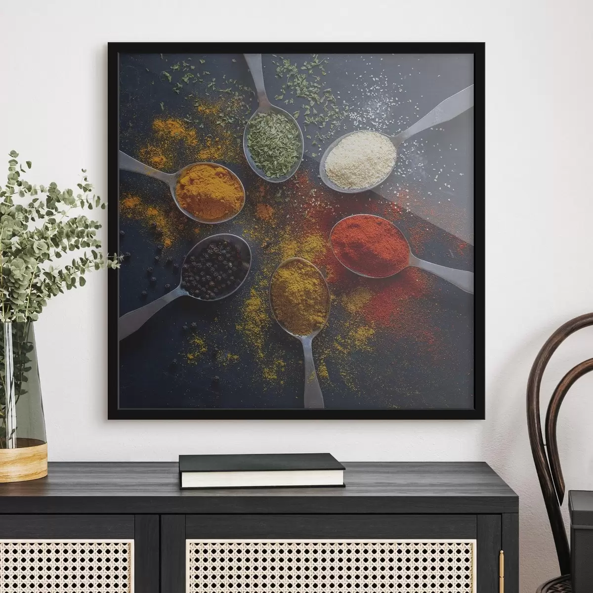 Affiche Groupe de cuillères avec différentes épices f37046