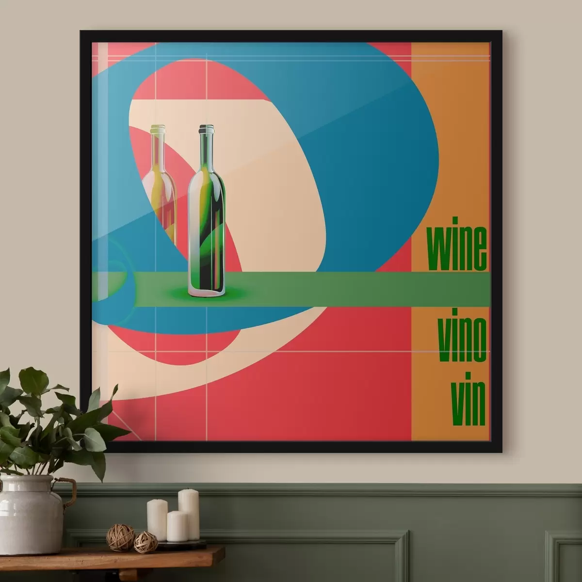 Affiche Bouteille de vin sur fond coloré f37639