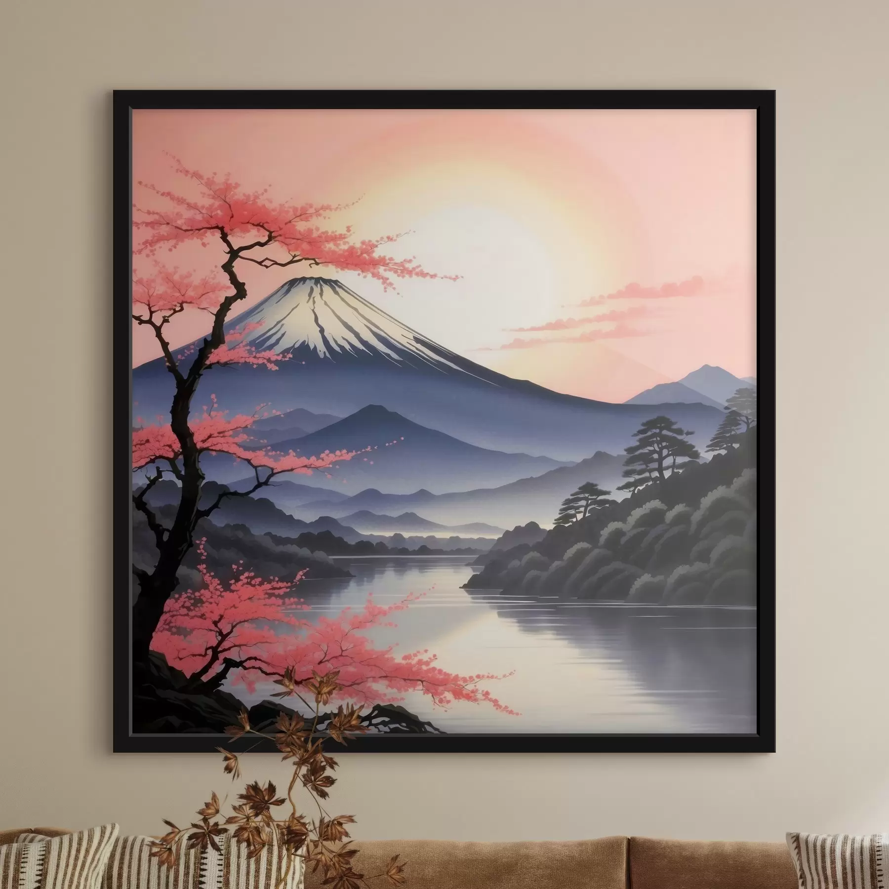 Fotobehang Berg met meer en bomen f38100