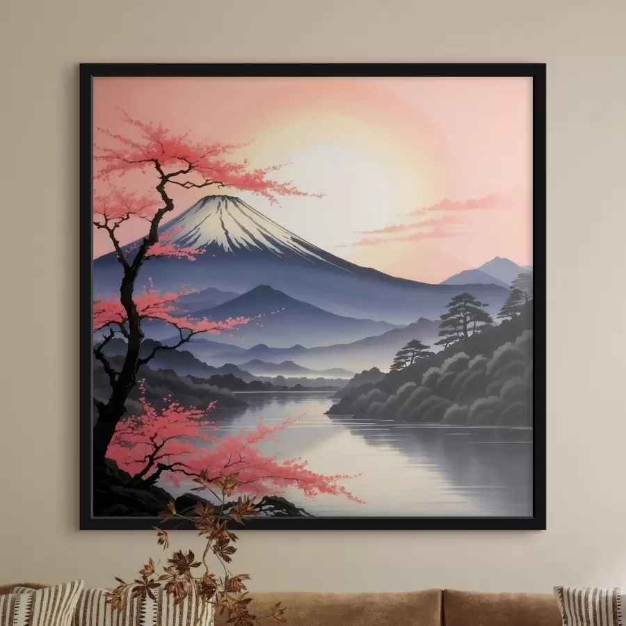 Papier peint photo Montagne avec lac et arbres f38100