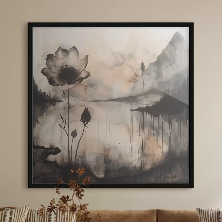 Fotobehang Afbeelding van een bloem en een meer f38161