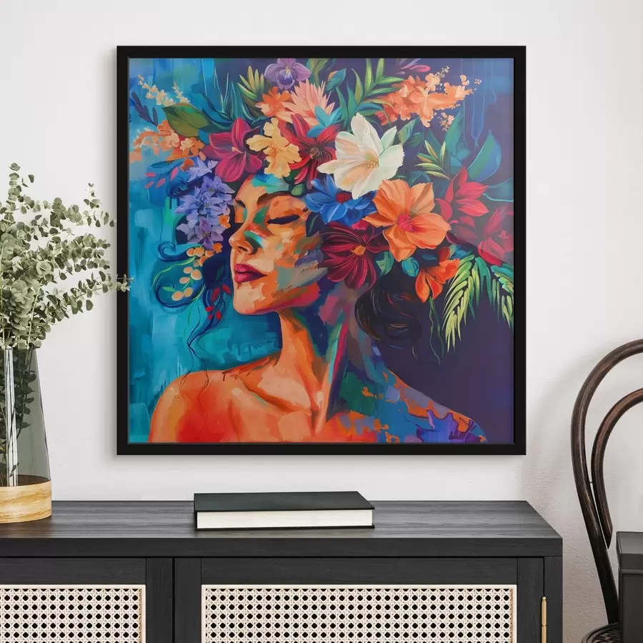 Papier peint photo Image représentant une femme avec des fleurs dans les cheveux f38574