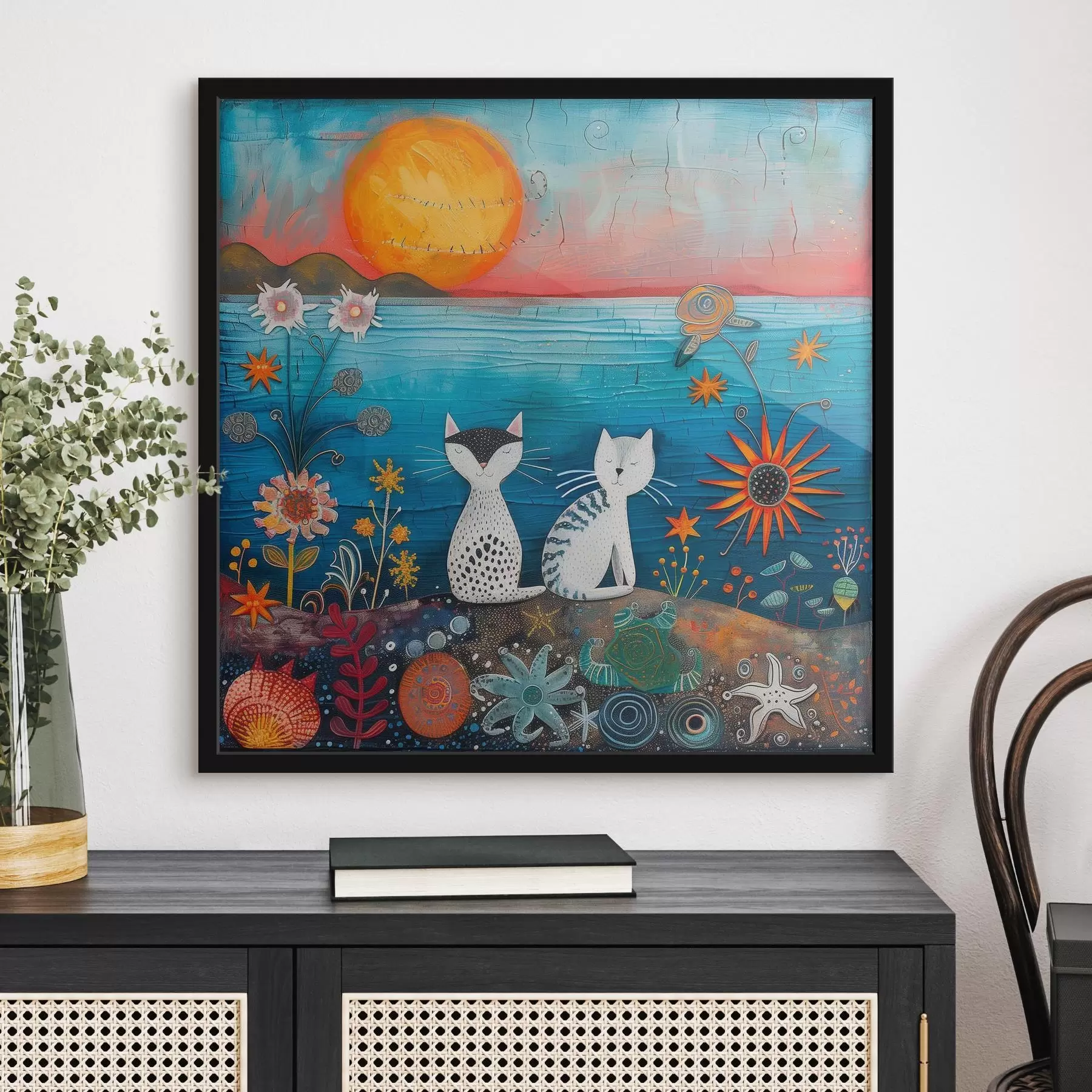 Fotobehang Speelse katten aan de bruisende zee f39085