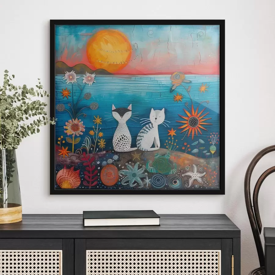 Fotobehang Speelse katten aan de bruisende zee f39085