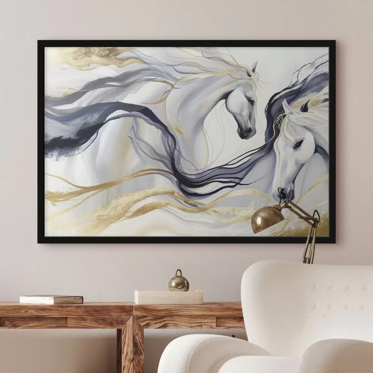 Poster Abstracte paardenkoppel met accenten f36623