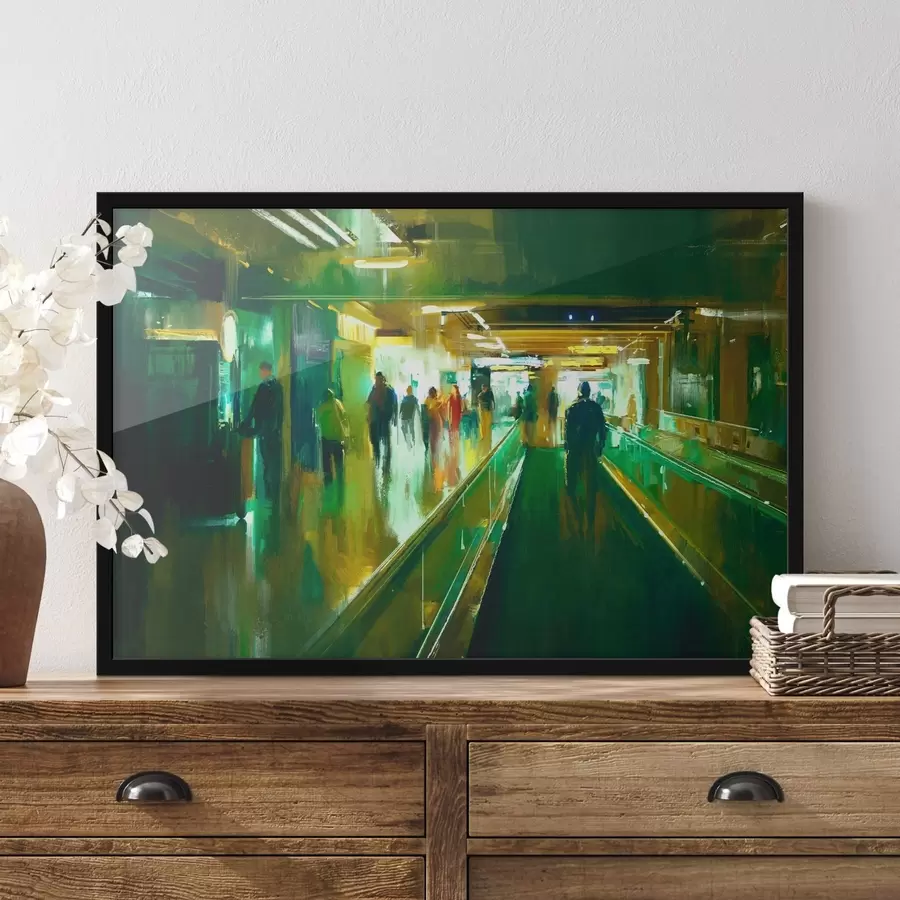 Papier peint photo Un groupe de personnes marchant sur un escalator f37103