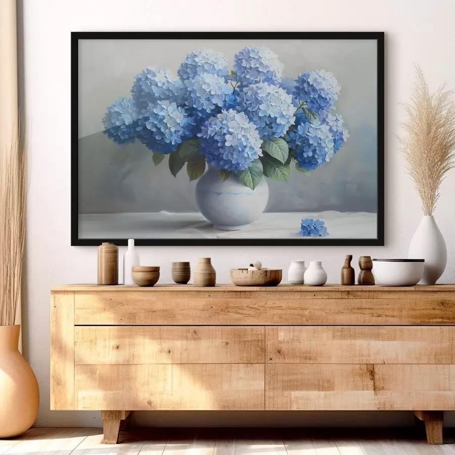 Papier peint photo Beaux hortensias bleus dans un vase f38696