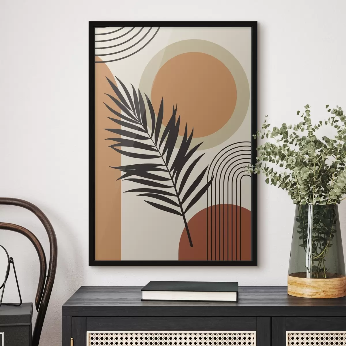 Affiche Feuille de palmier sur fond géométrique f36170