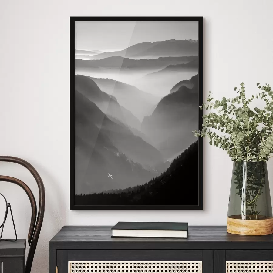 Fotobehang Foto van bergen in zwart-wit f36845