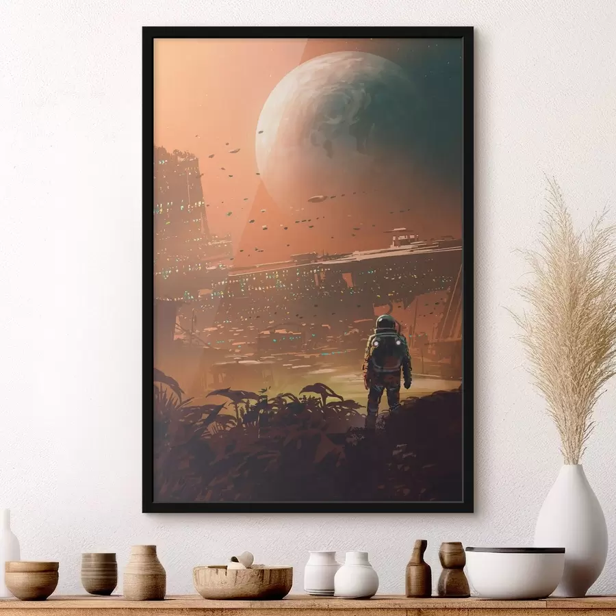 Fotobehang Astronaut loopt rond in de stad f37083