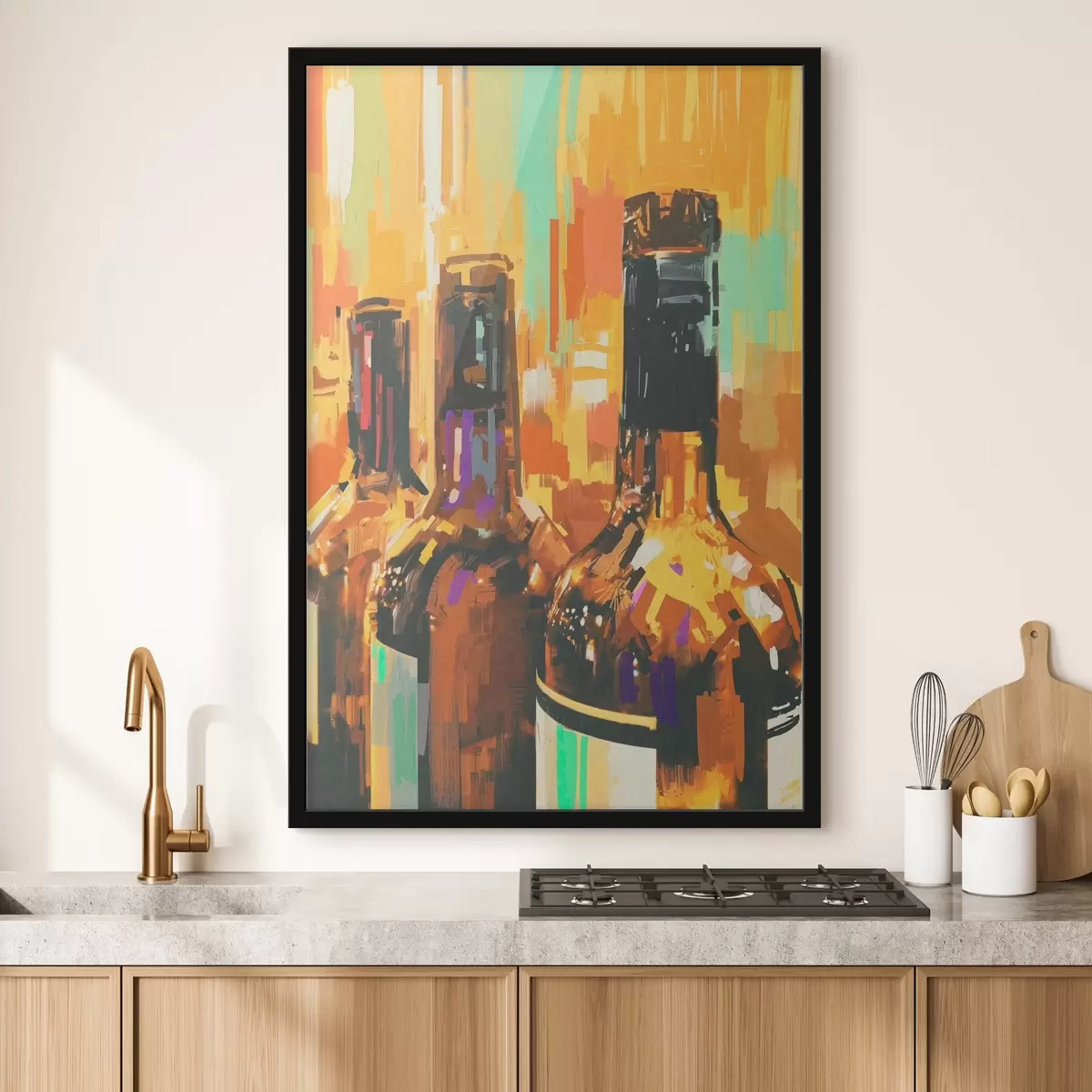 Affiche Groupe de bouteilles sur fond coloré f37086