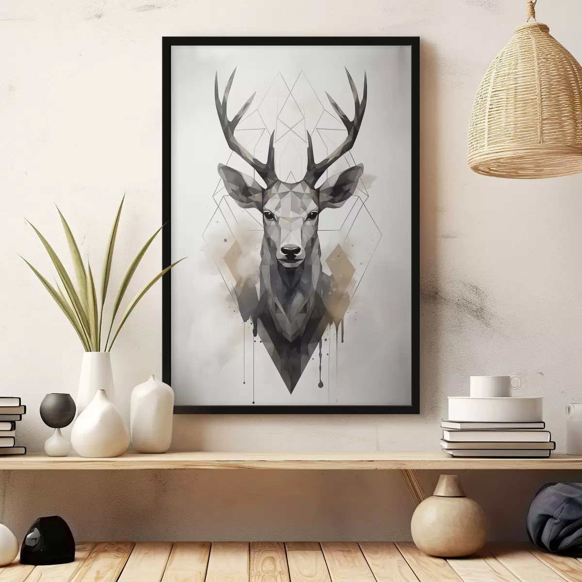 Poster Hert met gewei en geometrisch patroon f37256