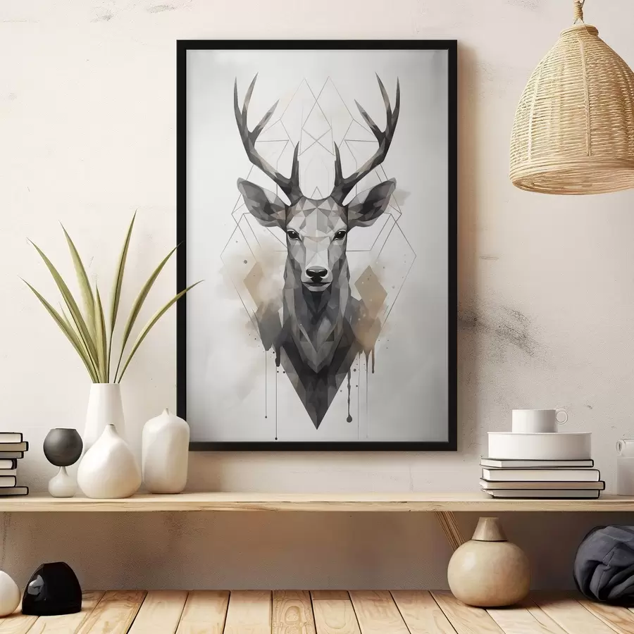 Papier peint photo Cerf avec des bois et un motif géométrique f37256