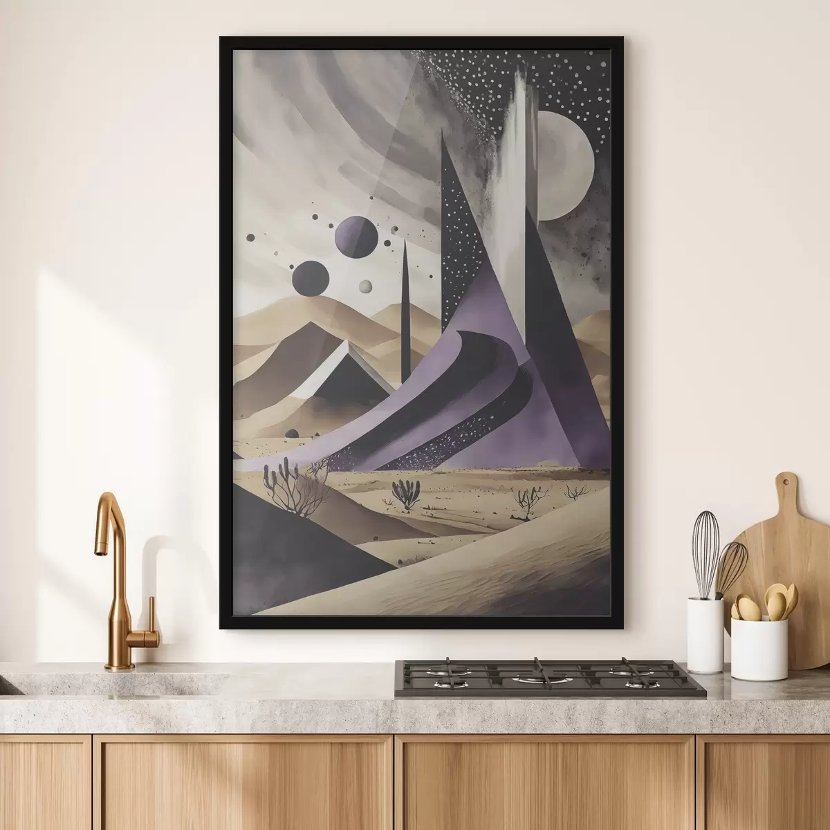 Poster Paars en wit woestijnlandschap f37359