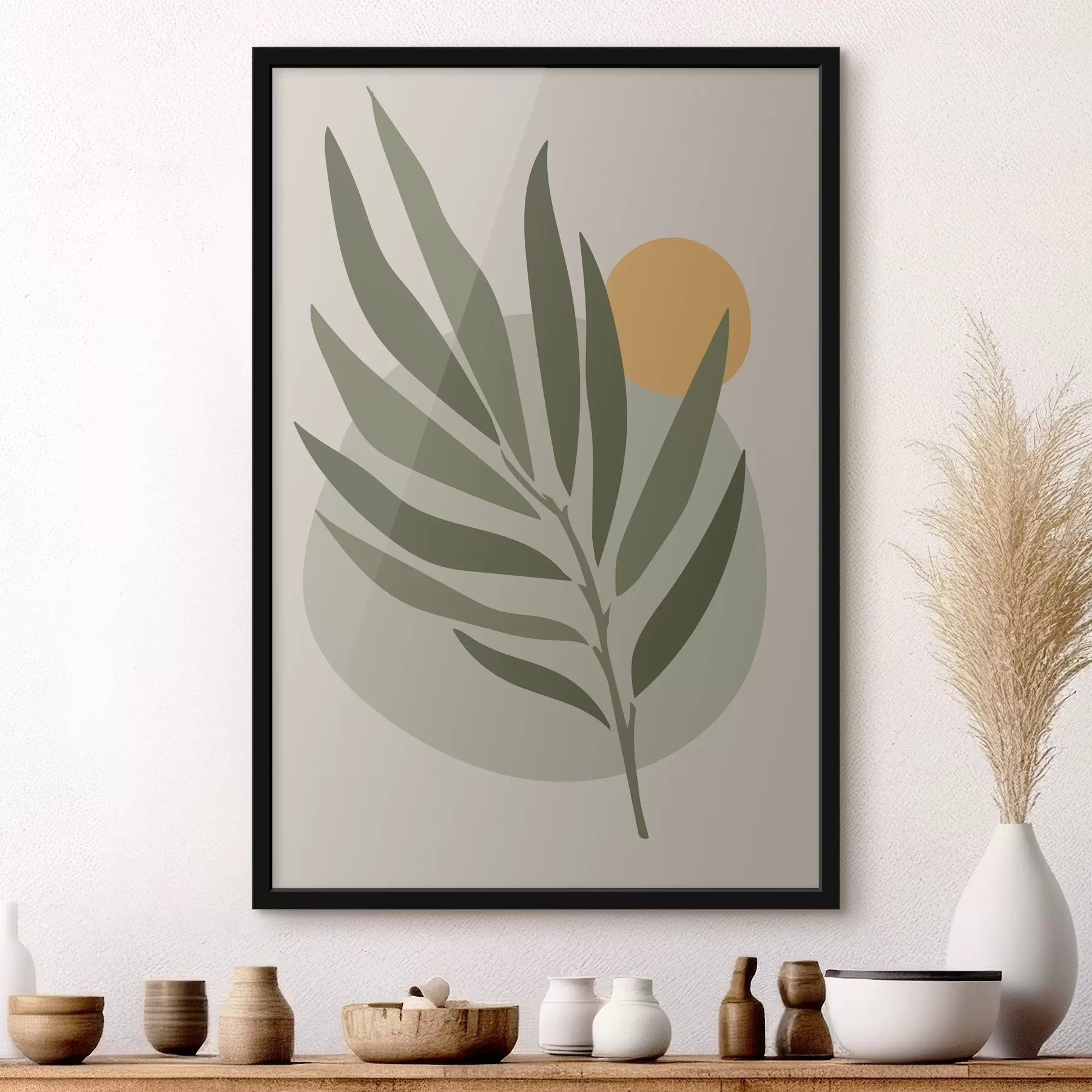 Fotobehang Groen blad met gele cirkel f37442