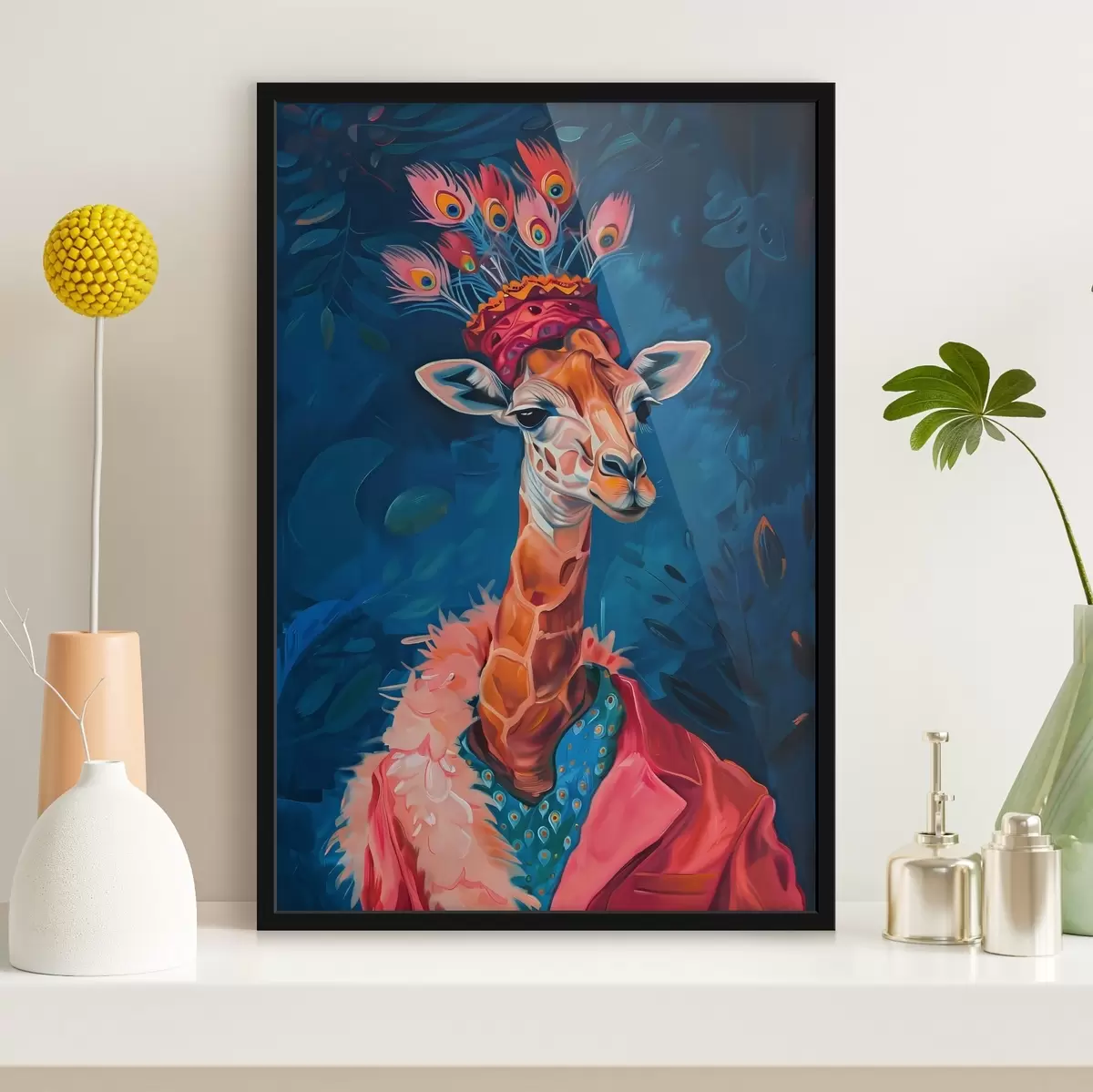Poster Giraffe met hoed f38377