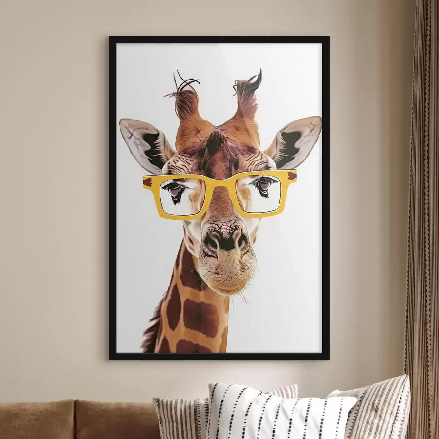Fotobehang Giraffe met gele bril f38503