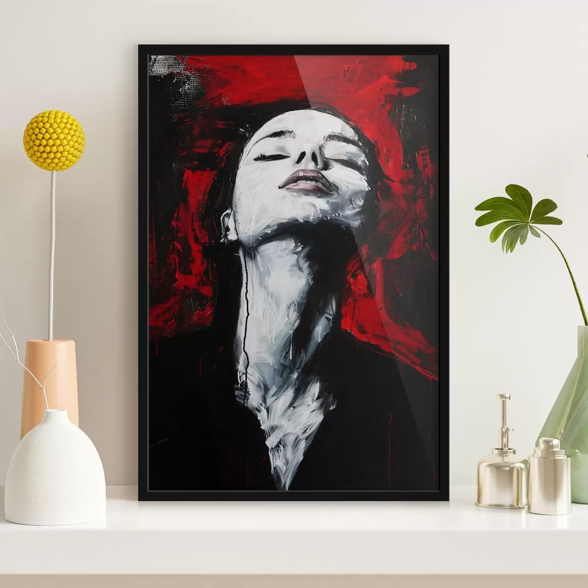 Poster Afbeelding van een vrouw met gesloten ogen met het Andy Warhol Museum op de achtergrond. f38557