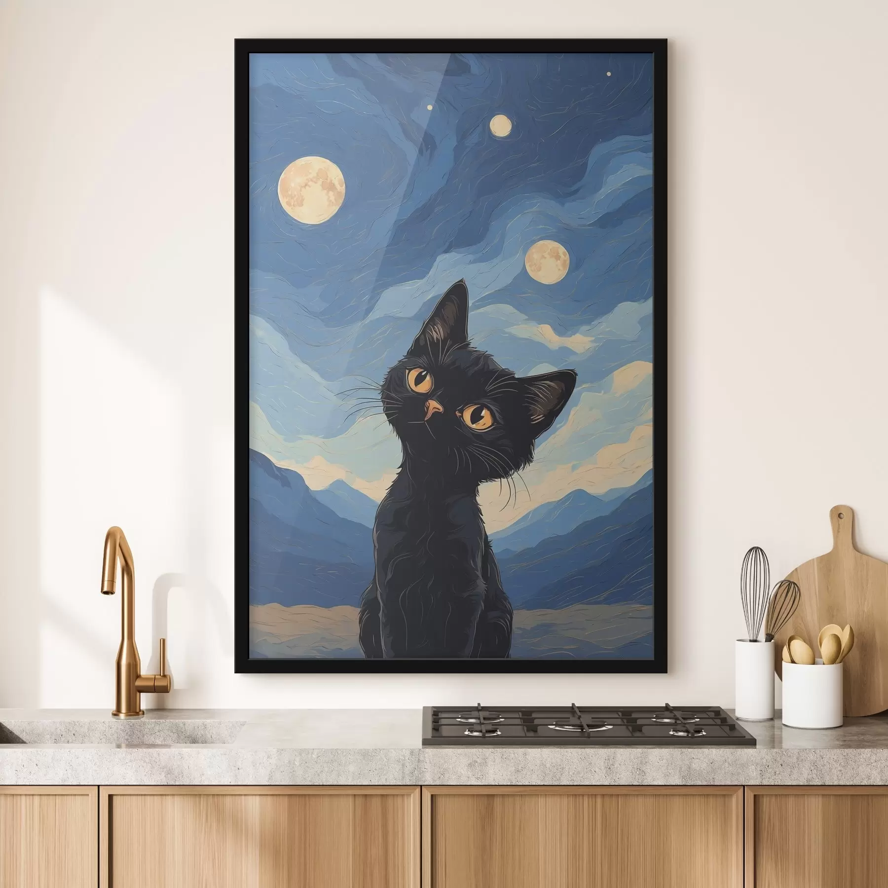  Peintures Chat curieux sous un ciel étoilé f38860